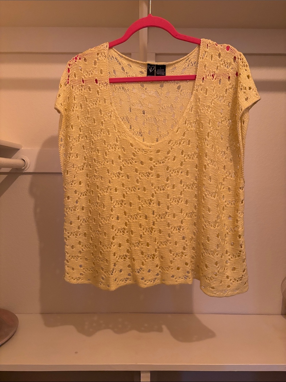 Windsor Yellow Crochet Scoop Neck Short Sleeve Top
